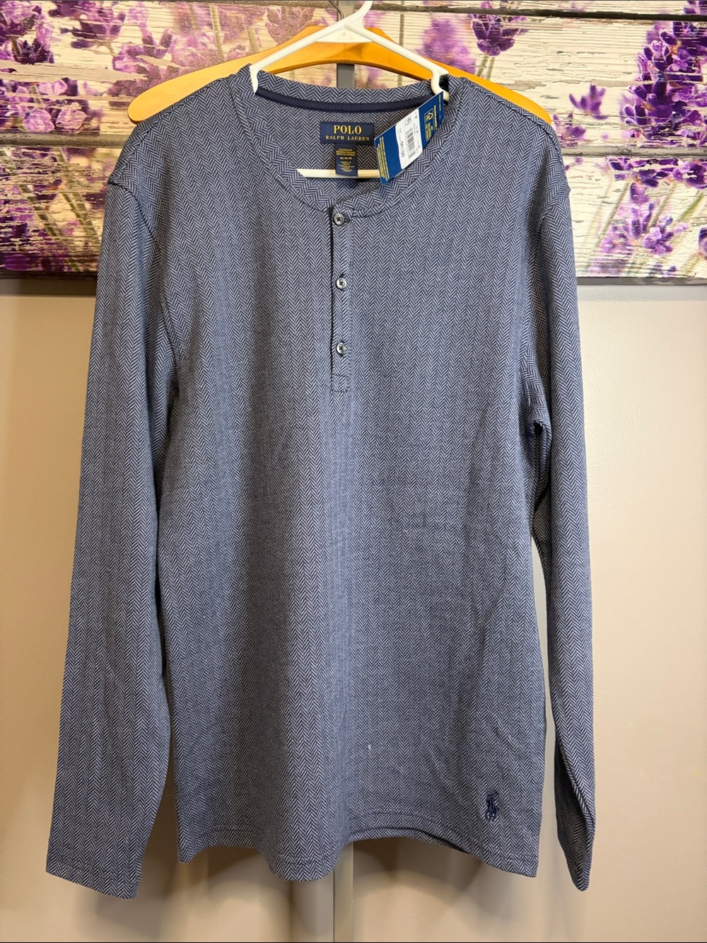 Polo by Ralph Lauren Sleepwear Long-Sleeve Henley in Heather Blue NWT Size M